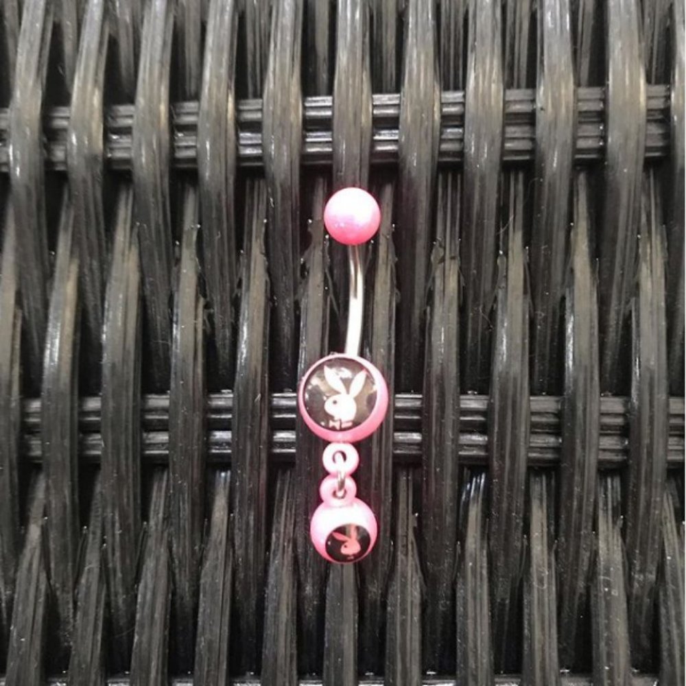 playboy pink dangly belly button navel ring